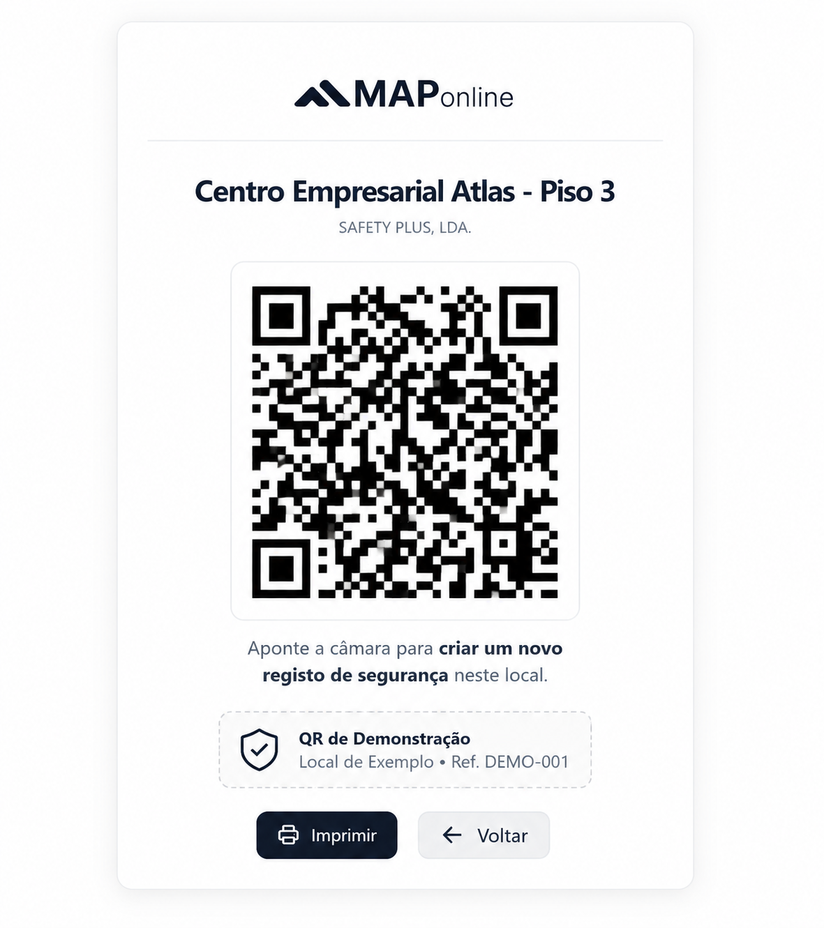 Ecrã de identificação de local por QR